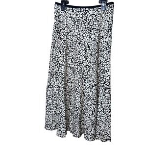 Tahari Women's Midi Skirt Pleated Black White Floral Print Size M Elastic Waist